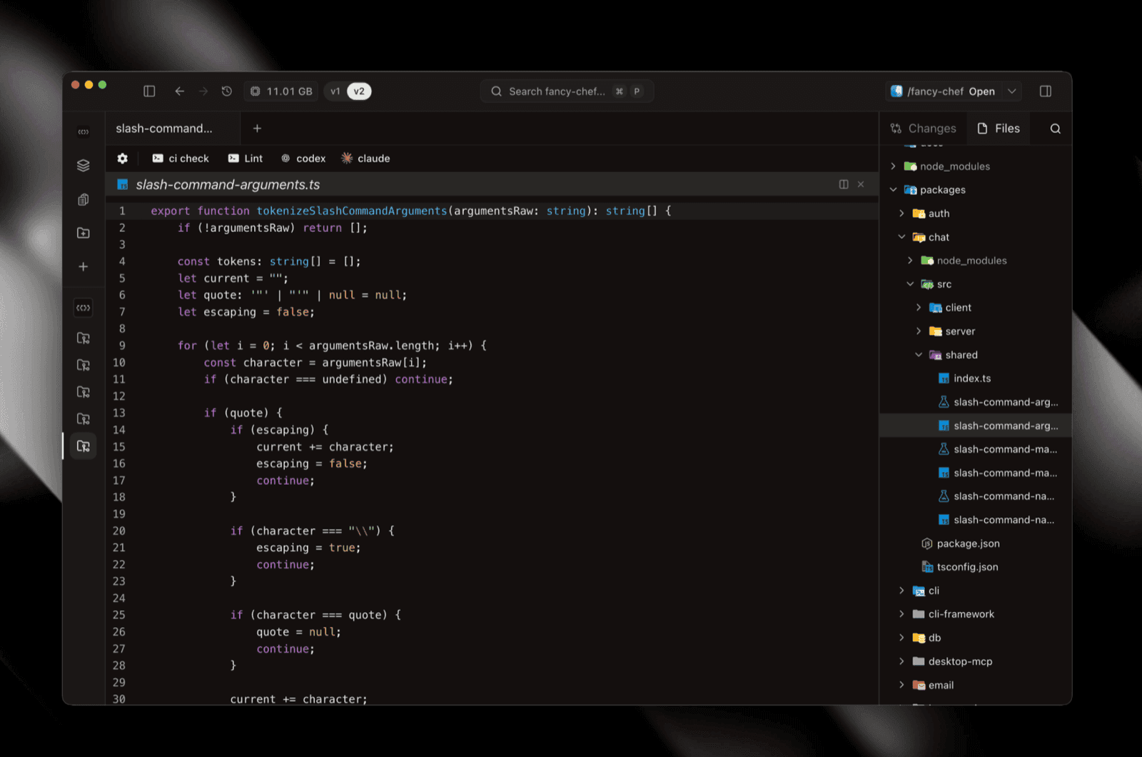 The file tree with git decorations