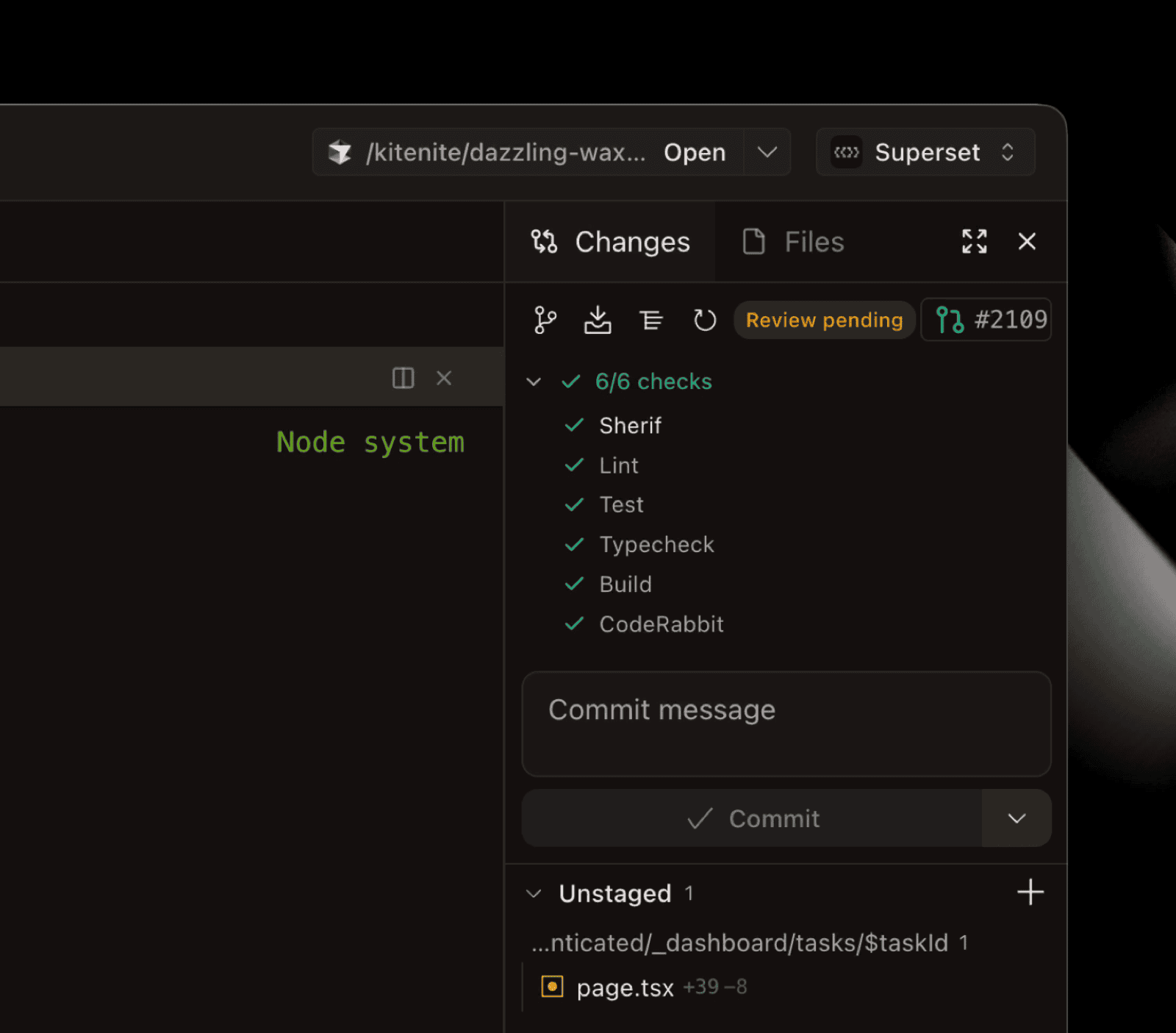PR checks and changes in the diff viewer